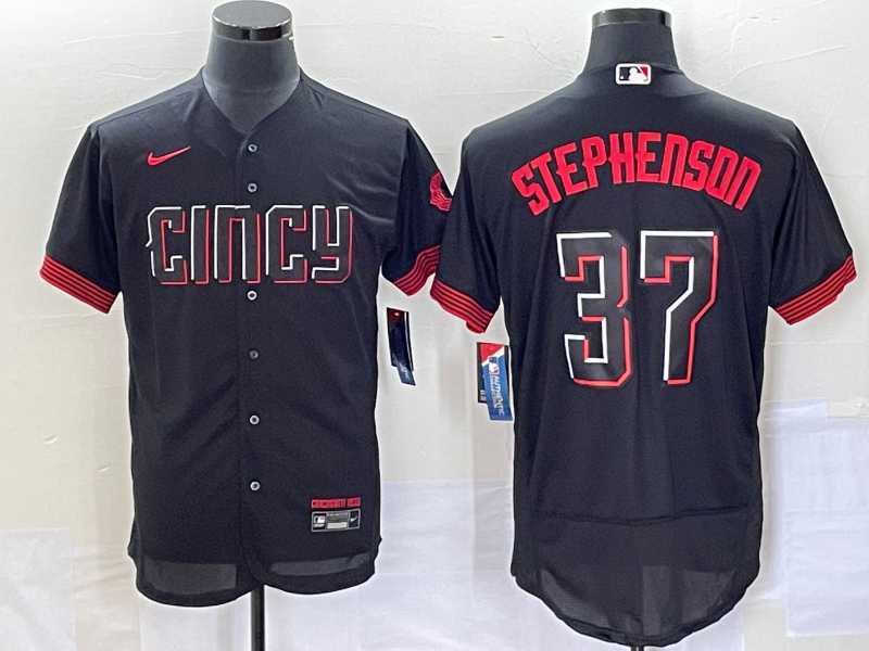 Mens Cincinnati Reds #37 Tyler Stephenson Black 2023 City Connect Flex Base Stitched Jerseys
